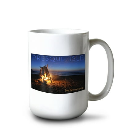 

15 fl oz Ceramic Mug Erie Pennsylvania Presque Isle Bonfire on the Beach Photography Dishwasher & Microwave Safe