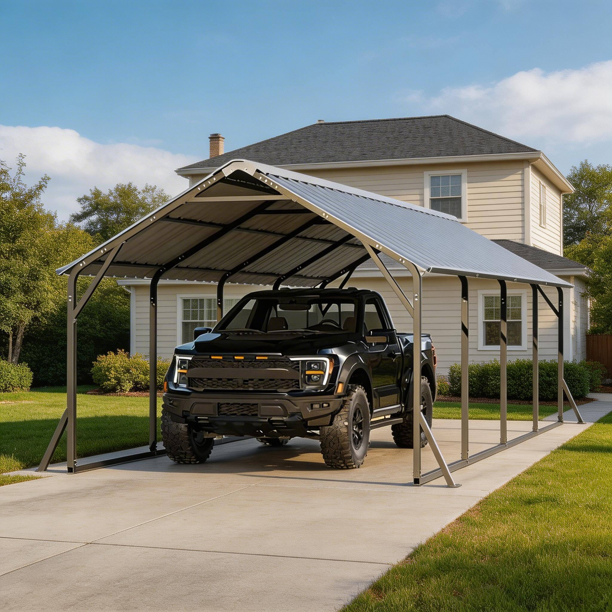 Riedhoff Metal Carport with Vertical Roof, 11 x 20 x 9 ft, Heavy Duty Steel, Gray