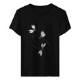thumbnail image 5 of Black Womens Tops Women's Print Shirt Short Sleeve Round Neck T Shirt Fashion Top Lightweight Soft Casual Summer Clothing Clothes Shirts for Women, 5 of 5