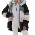 thumbnail image 1 of Women Colourblock Long Sleeve Hooded Teddy Bear Fleece Jacket Winter Warm Coat, 1 of 3