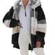 thumbnail image 1 of Women Colourblock Long Sleeve Hooded Teddy Bear Fleece Jacket Winter Warm Coat, 1 of 3