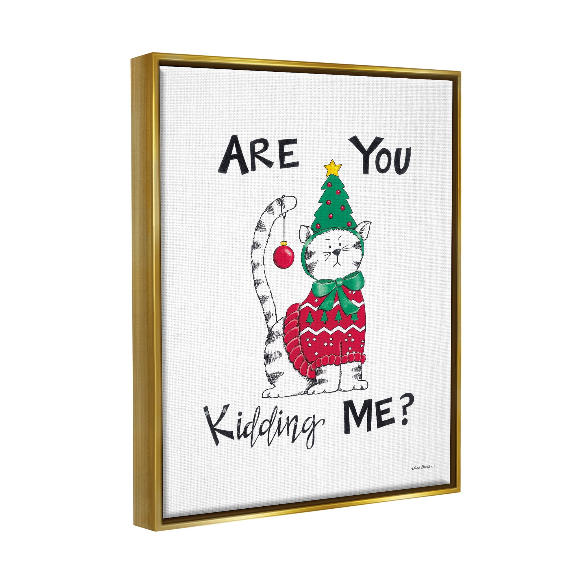 Stupell Industries Cat in Christmas Costume Holiday Painting Gold Floater Framed Art Print Wall Art, 17 x 21