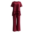 thumbnail image 6 of MLCDZ Plus Size Mother of Bride Pant Suits 2 Piece Chiffon Sets Round Neck Short Sleeves Top and Flowy Baggy Pants Ruffle Layers Wedding Guest Outfit, 6 of 7