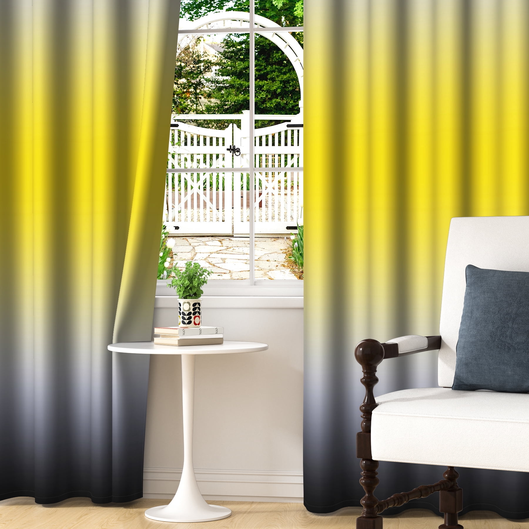 Lfeey Living Room Blackout Curtains, Black Yellow Gradient Color Bedroom Decorative Privacy Curtains Drapes, 42x72 Inches, 2 Panels