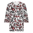 thumbnail image 2 of qILAKOG Womens Blouses 3/4 Sleeve Summer Ethnic Floral Slim Cute Tops V Neck Slim Fit Half Sleeve Tshirts Shirts Spring Tops Womens Fall Pullover Tops, Wine&L, 2 of 4