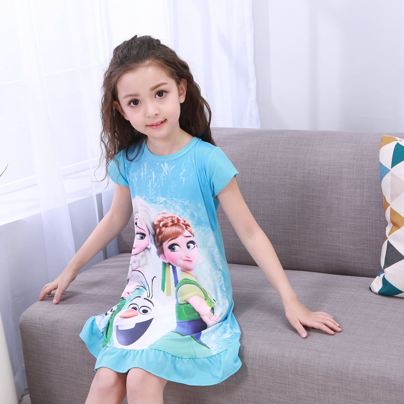 Toddler Girls Baby Princess Pajamas Dog Print Nightgown Dress Summer Sleepwear Nightdress
