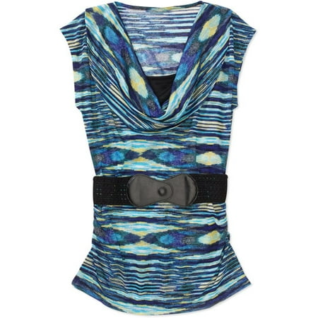 No Boundaries Juniors' Sleeveless Cowl Neck Tunic 2Fer w/ Belt