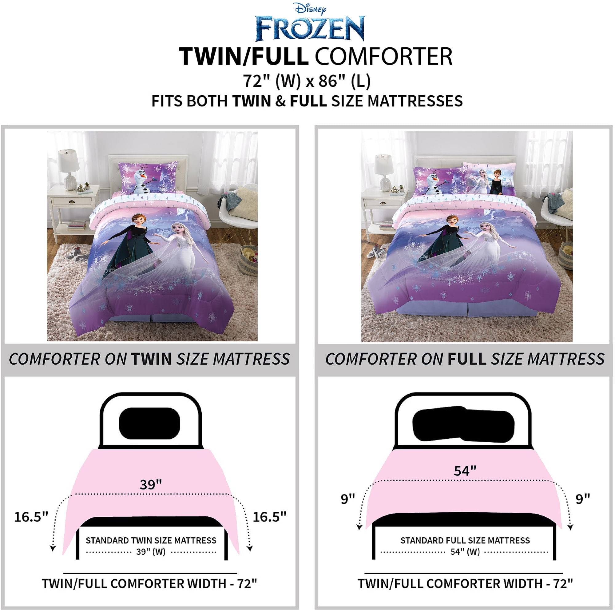 Disney Frozen Kids 2-Piece Twin/Full Comforter Set, Reversible, Microfiber