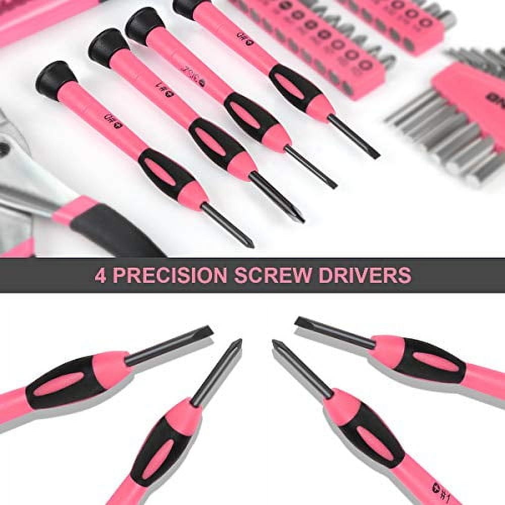 DNA Motoring Pink 39-Piece Portable Tool Kit with Screwdriver, Pliers, Hammer, Hex Set for Household Repairs