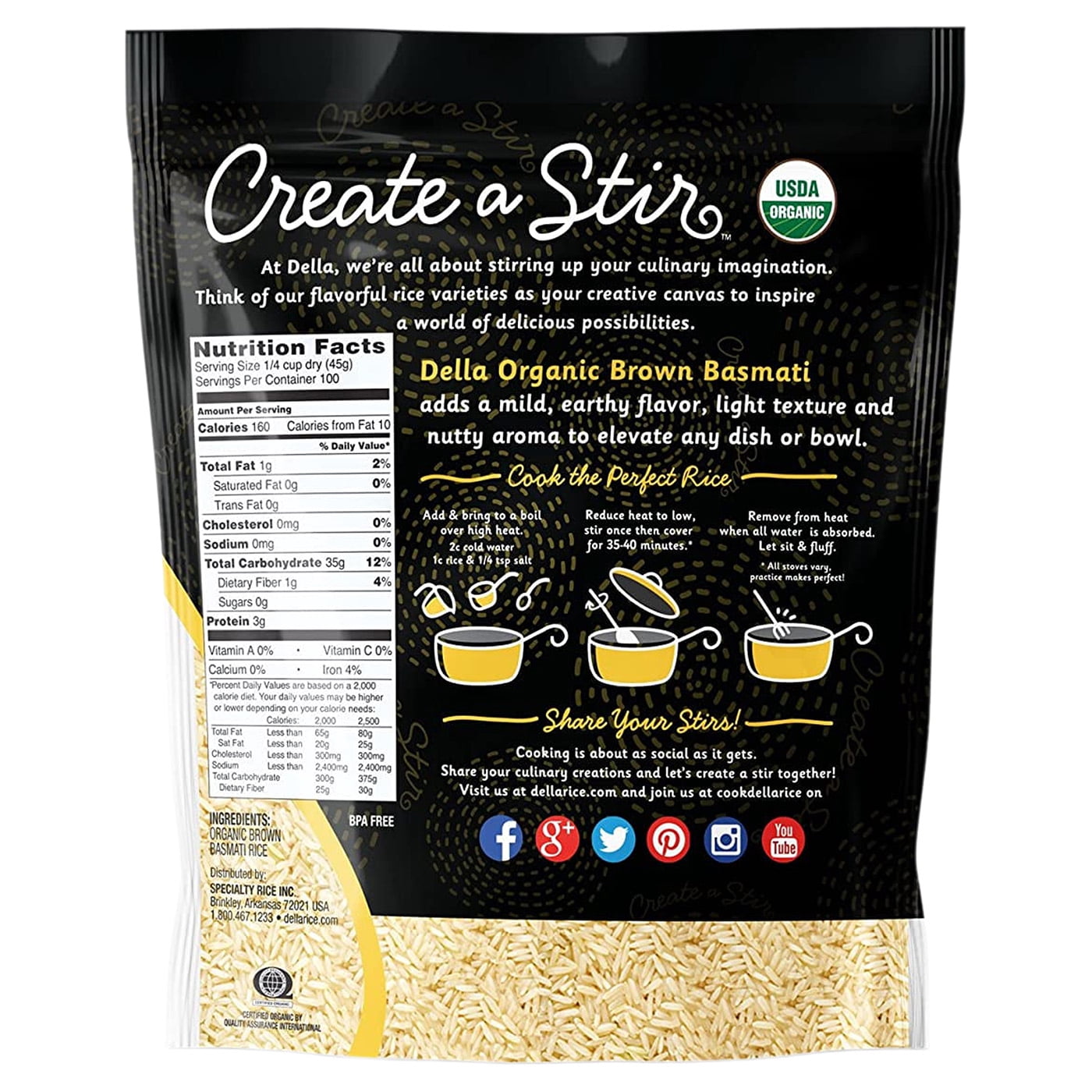 Della Rice Organic Basmati Brown Rice 10lb Bag