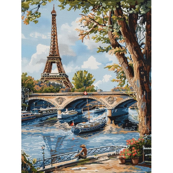 Eiffel Tower in Paris DIY 11CT Stamped Cross Stitch Kits for Beginners Easy Needlepoint Embroidery Counted Cross Stitch Art Craft for Wall Decoration 12x16inch(11)