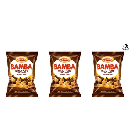Osem Bamba Peanut Butter Puffs With Creamy Hazelnut Filling 2.1oz, OU Koshers, Parve - 3 Pack