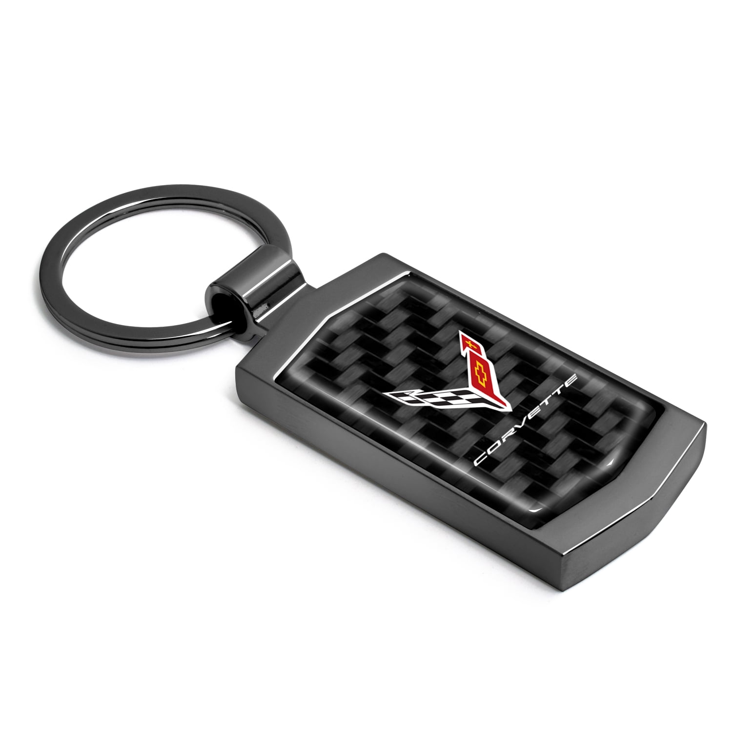 iPick Image for Chevrolet Corvette C8 Real Black Carbon Fiber Gunmetal Black Case Key Chain, Official Licensed