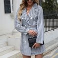 thumbnail image 5 of Defitshape Women's Double Breasted Blazer Dress Sexy Slim Fit Belted V Neck Notch Lapel Collared Short Dressy Work Dresses Fall Winter Mini Casual Suit Jacket Black Houndstooth 6, 5 of 5