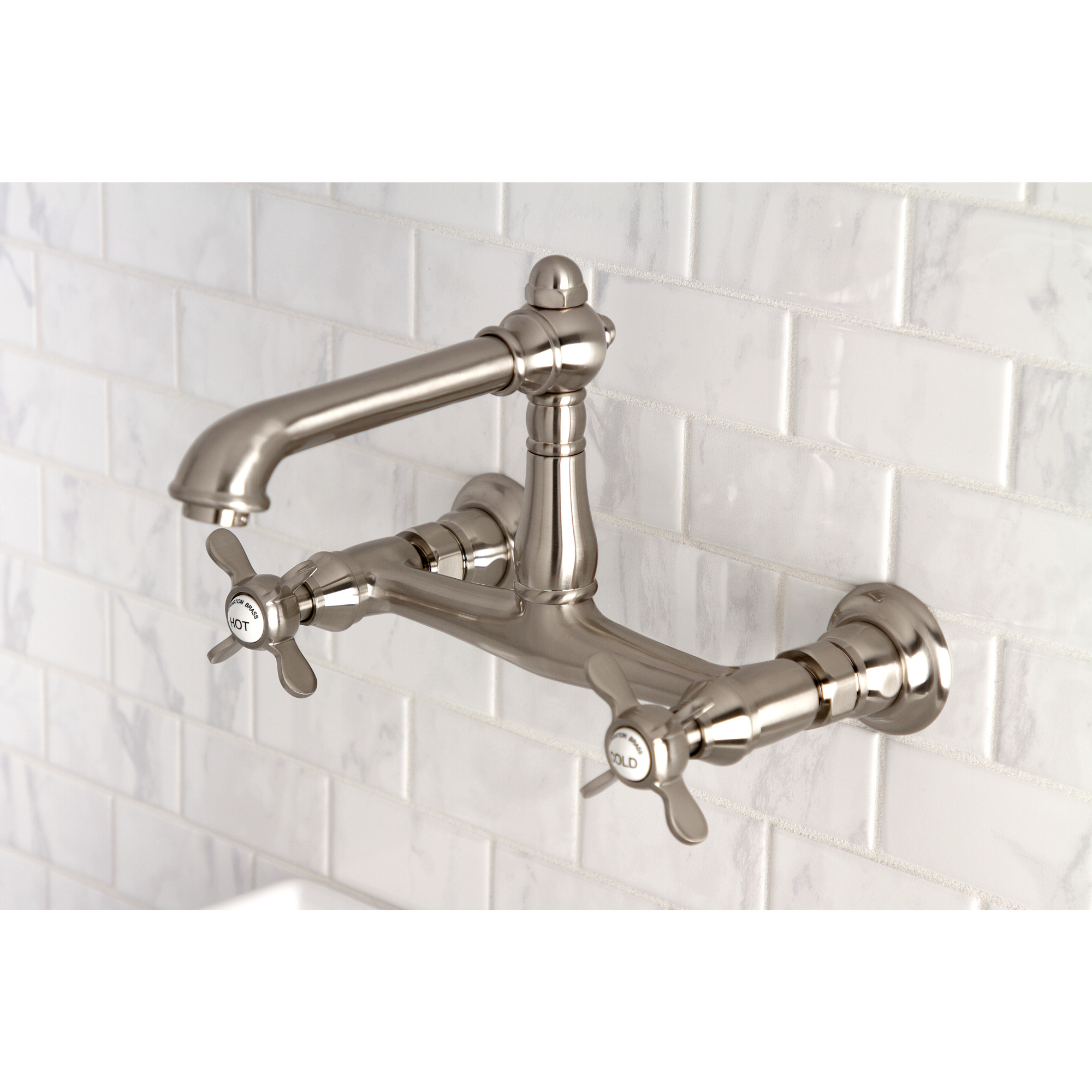 Kingston Brass KS7248BEX Essex Double-Handle Wall Mount Bathroom Faucet, Brushed Nickel