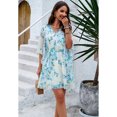 thumbnail image 4 of XCHQRTI Women's V Neck Wrap Mini Dress Floral Flowy Ruffle 3/4 Horn Sleeve Short Dress with Belt, 4 of 8