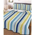 thumbnail image 2 of Blue Yellow Striped Summer Quilt Set Twin XL Size,Soft Quilted Bedding Set with 2 Pillow Shams,Farmhouse Navy Blue Ombre Stripes Lightweight All Season Bedspread Coverlet for Bedroom 68"x98", 2 of 6