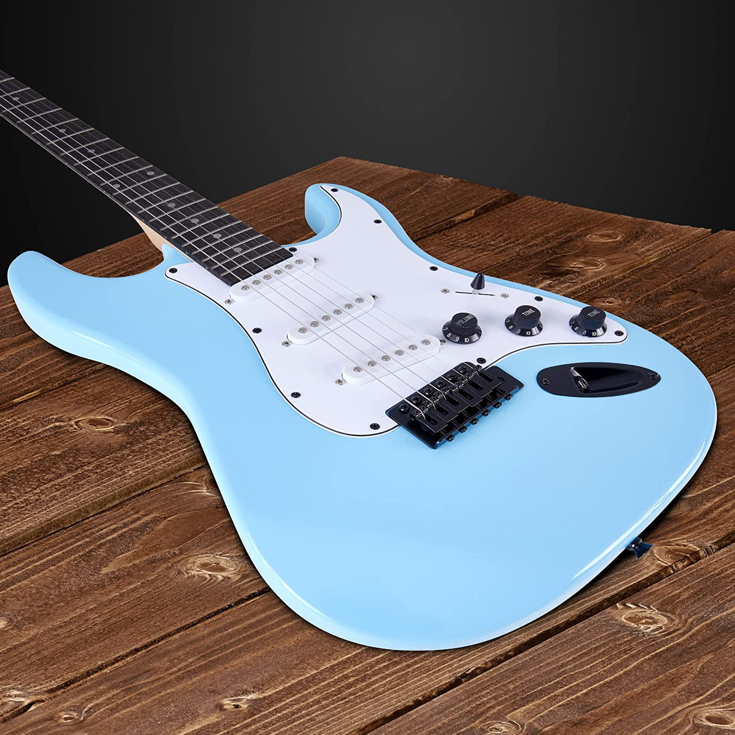 LyxPro Electric Guitar 39 Inch Beginner Kit w/ 20W Amp, Accessories - Retro Blue