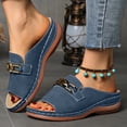 thumbnail image 2 of Stylago Women's Slip on Wedge Sandals Buckles Leather Slide Shoes Open Toe Arch Support Slippers Ladies Summer Casual Sandal Blue Size 9, 2 of 5