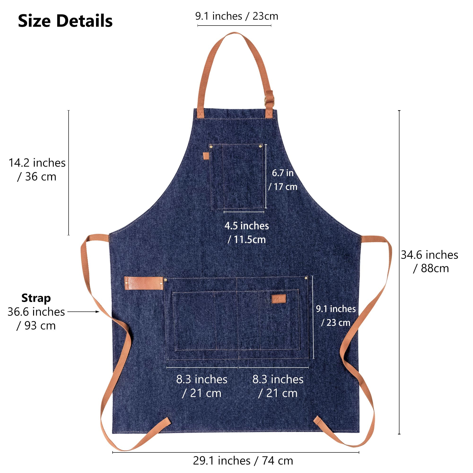 Denim Apron with Pockets for Men Women Large Bib Apron for Cooking Grilling Baking Working Gift