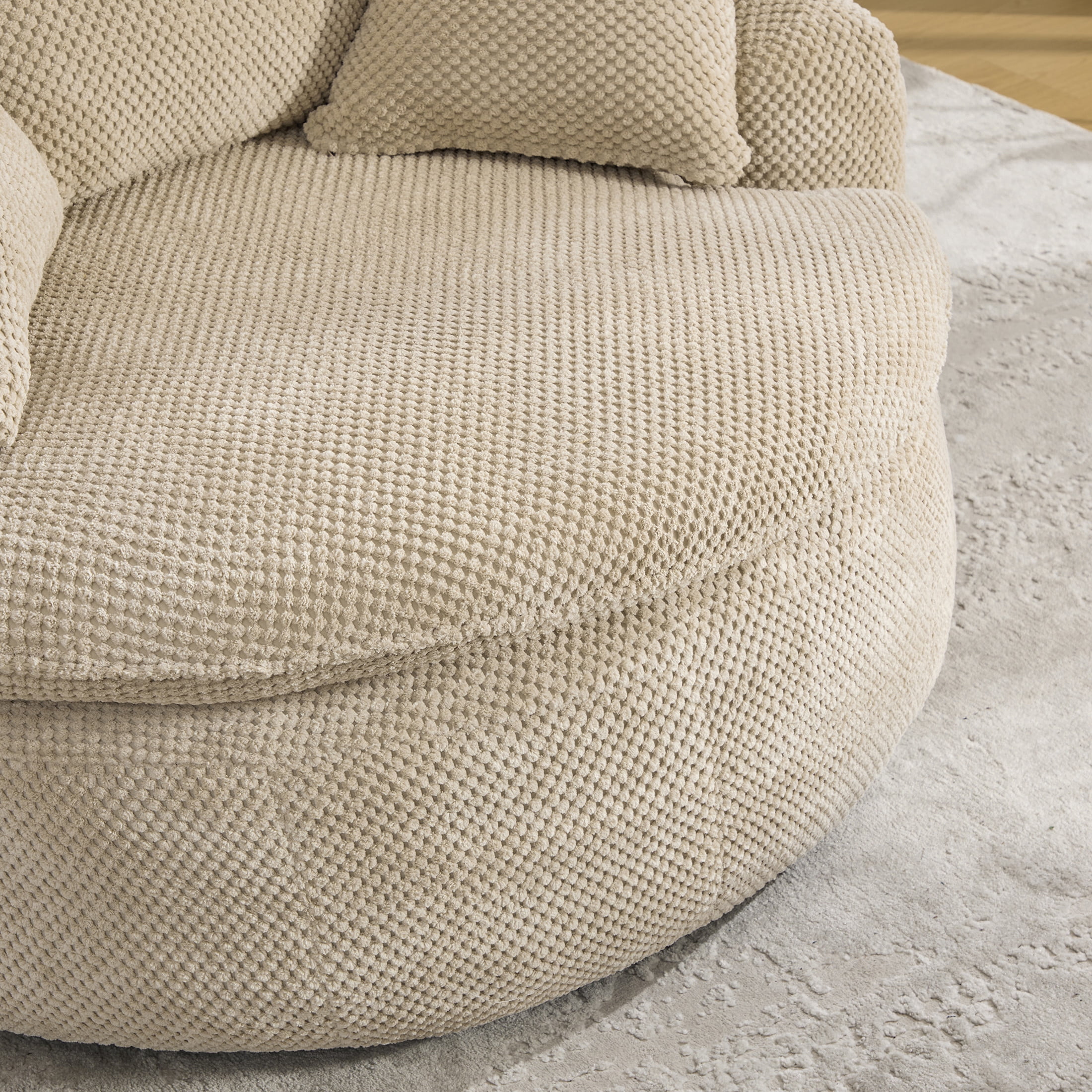 GDF Studio 53.15-Inch Oversized Pumpkin-Shaped Lounge Chair with Footstool Ottoman, Taupe