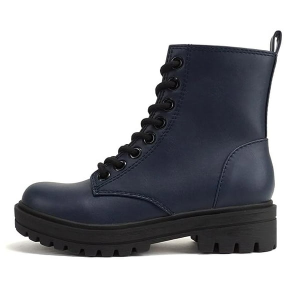 Soda FIRM Women Lace Up Combat Boots with Side Zipper - Navy Blue - Size 9.5