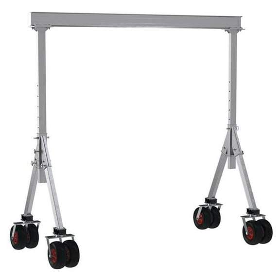 Vestil AHA-4-10-8-PNU 4000 lbs 10 x 8 ft. Aluminum Adjustable Height Gantry Crane with Pneumatic Rubber Casters - Silver