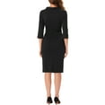 thumbnail image 3 of INSPIRE CHIC Women's Office Sheath 3/4 Sleeves Belted Mock Neck Pencil Dresses, 3 of 5