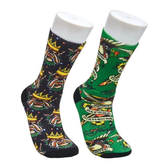 Ed Hardy Mens 360 Dog Print Full Cushion Crew Sock 2-Pack