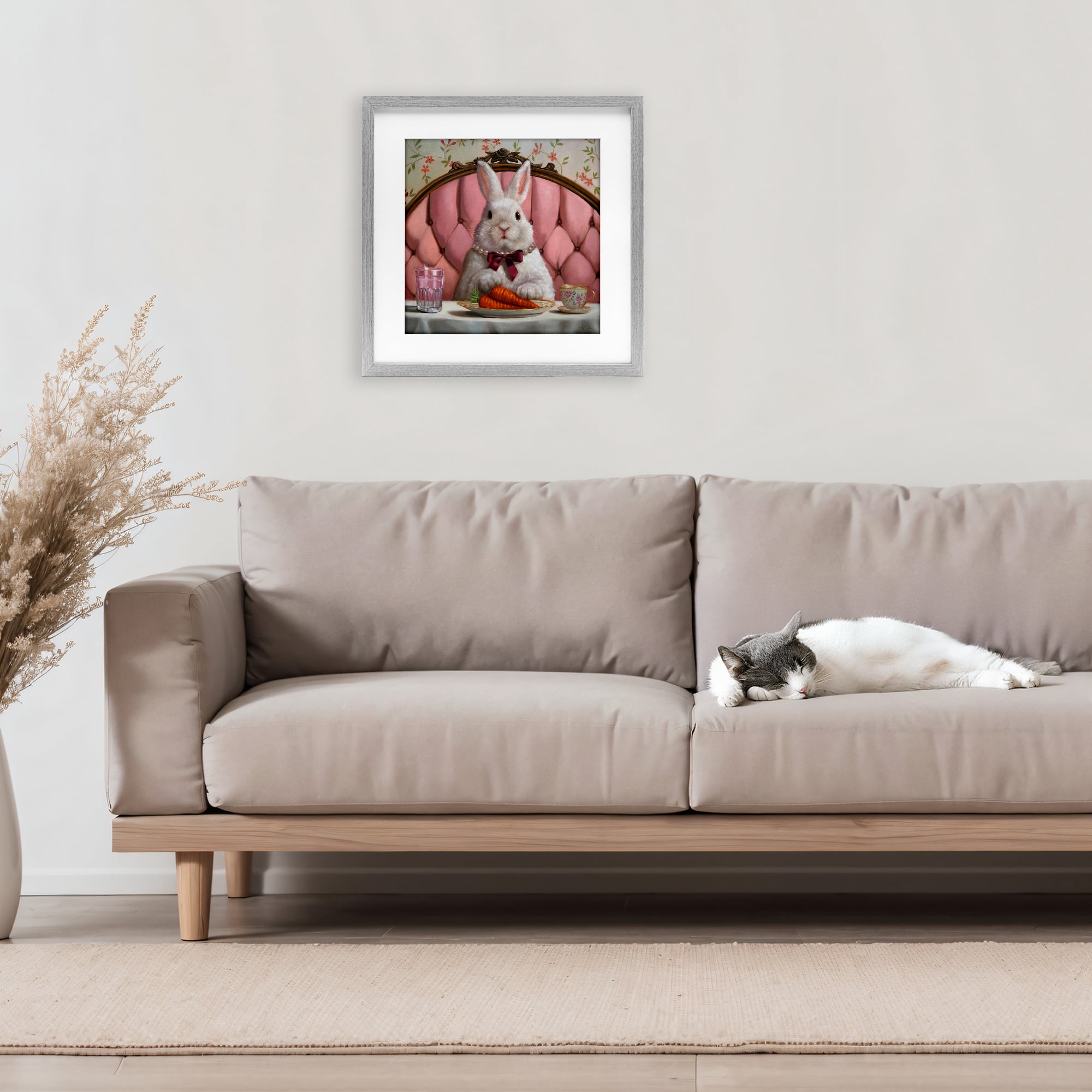 Stupell Industries Bun Appetit Rabbit Dining Gray Framed Print Under Glass, design by Lucia Heffernan