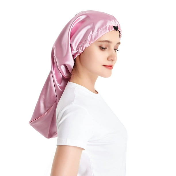 Bonnet Satin pour femmes Bonnet de cheveux pour dormir Grand chapeau de  sommeil en soie double couche avec large X