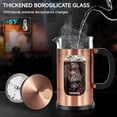 thumbnail image 3 of TECOHORS Cafetera de prensa francesa de 34 oz/1 cuarto de galón de acero inoxidable 304, con sistema de 4 filtros, vidrio de borosilicato de espesor resistente al calor, cafetera preparada (cobre), 3 of 5