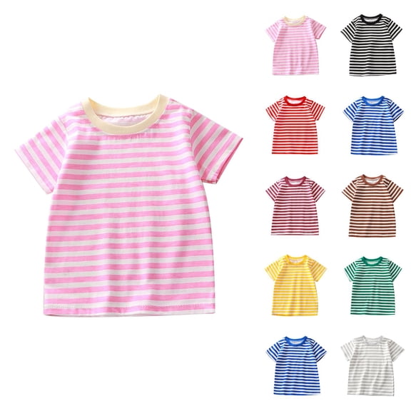 Kids Shirts for Girls and Boys Summer Childrens Short Sleeved Striped T Shirt Pure Cotton Baby Base Shirt Classic Nautical Fashion
