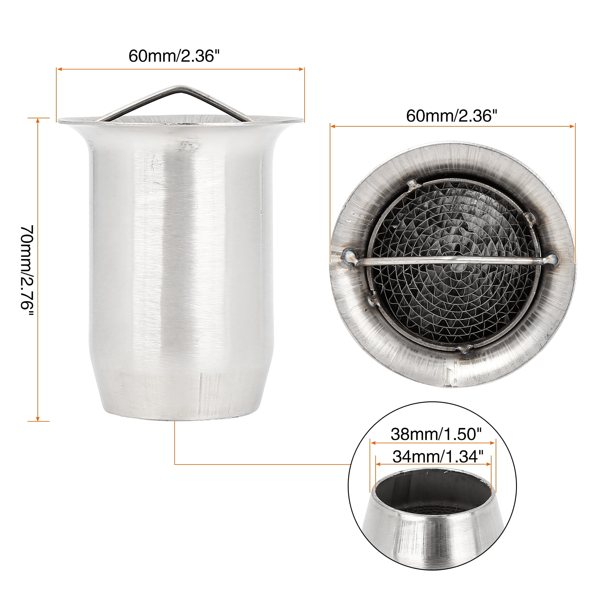 60mm Universal Exhaust Pipe Baffle Muffler for Motorcycle Silver Tone