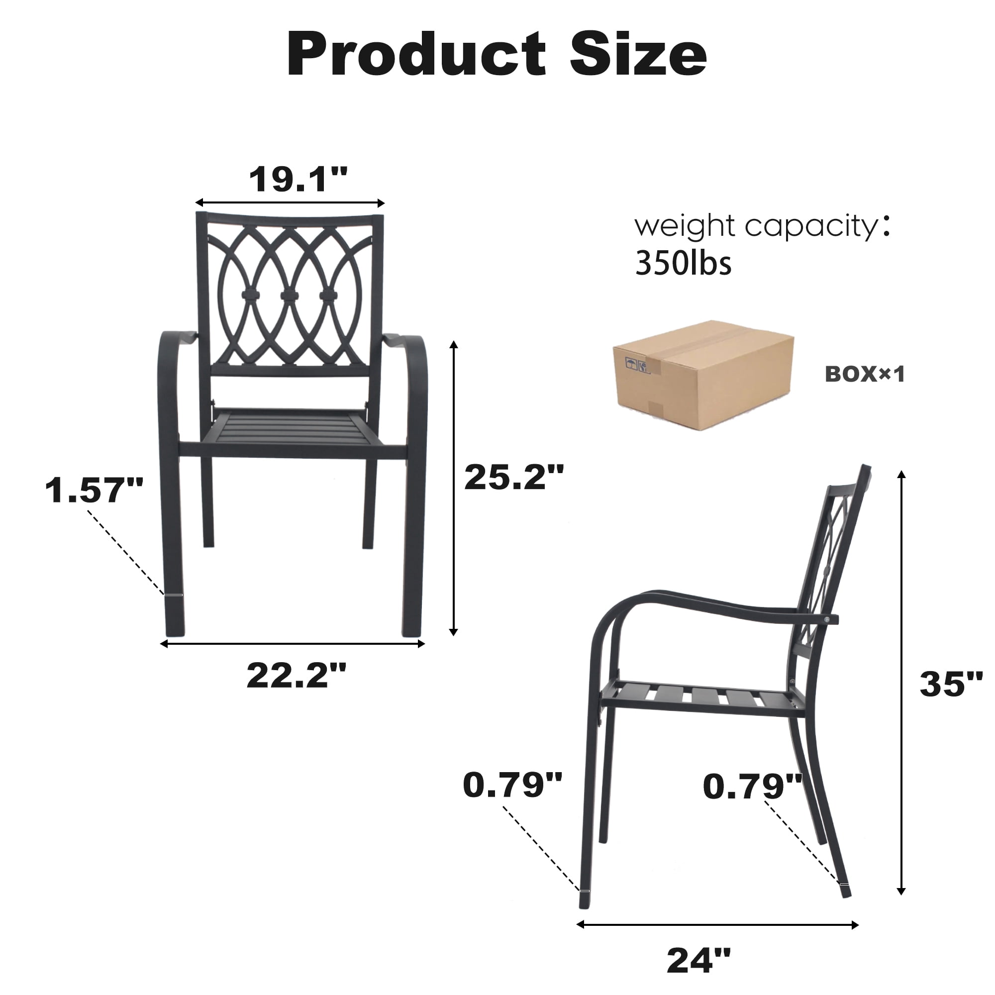 Heavy Duty Stacking Patio Dining Chair with 350 lb Capacity, Ergonomic Breathable Outdoor Chair with Slatted Design for Garden BBQ Party Camping, 30-Min Assembly, Black