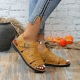 thumbnail image 4 of LOVZFMLL Sandals for Women Ankle Strap Open Toe Roman Sandals Summer Leather Dressy Flat Sandals for Casual Beach Walking Travel Yellow 7.5, 4 of 9