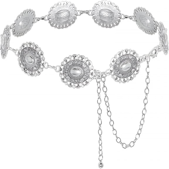 DESIGNICE Western Oval Chain Belt for Women Metal Waist Chain Belt for Dresses Jeans Cowgirl