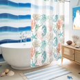 thumbnail image 5 of No Hook Shower Curtain, Teal Red Seahorse Coastal Shower Curtains for Bathroom with See Through Top Window, Nautical Beach Coral Starfish Waterproof & Washable Bath Curtain Stand Up Stall 36"x72", 5 of 9