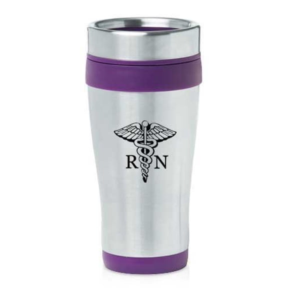 Purple 16oz Insulated Stainless Steel Travel Mug Z655 Medical Symbol RN Registered Nurse