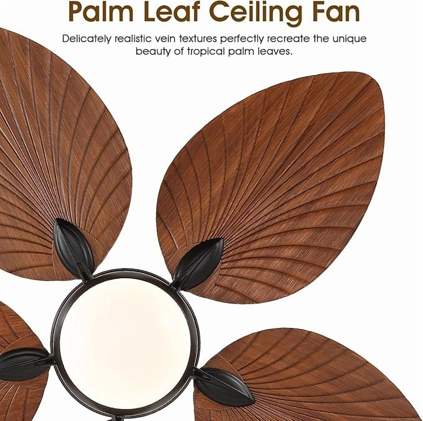 YIOSI 52 Inch Tropical Palm Leaf Ceiling Fan with LED Lights, Remote Control & App Operable, Reversible Quiet DC Motor, Dimmable, Indoor/Outdoor Ceiling Fans for Patios, Porches, Living Room, Brown