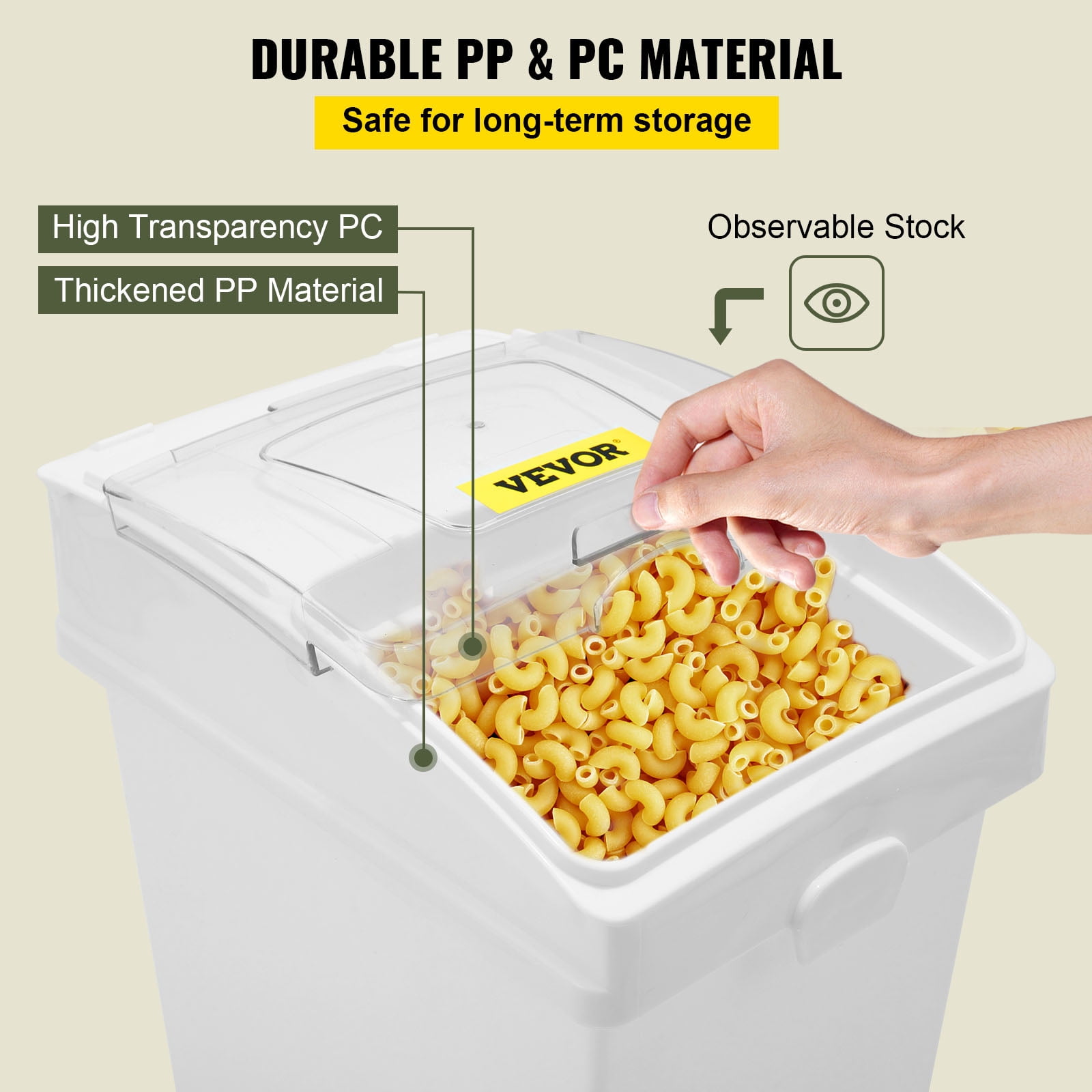 VEVOR Ingredient Bin, 10.5 Gallon and 6.6 Gallon Capacity Ingredient Storage Bin, PP Material Flour Bins On Wheels, White Shelf Ingredient Bin with Scoop, Commercial Storage Bins, 4 Pcs/Set