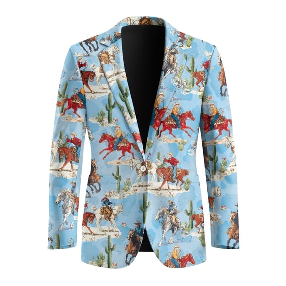 Psesaysky Western Cowboy & Desert Cactus Print Polyester Men Suit Coat with Elegant, Slim Fit Regular Fit Dress Jacket for Prom
