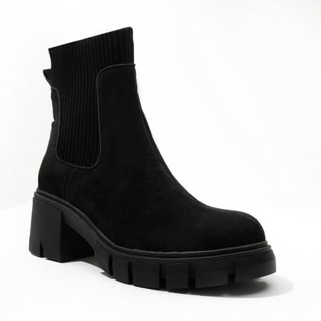 

Yazi Women s Chelsea Platform Ankle Boots Elastic Chunky Heel Lug Sole Booties