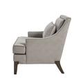 thumbnail image 4 of Martha Stewart Anna Accent Chair - Light Grey Fabric, Solid Wood Frame, Modern Living Room Armchair with Lumbar Pillow, 30" Seat, Dark Coffee Legs, 4 of 7