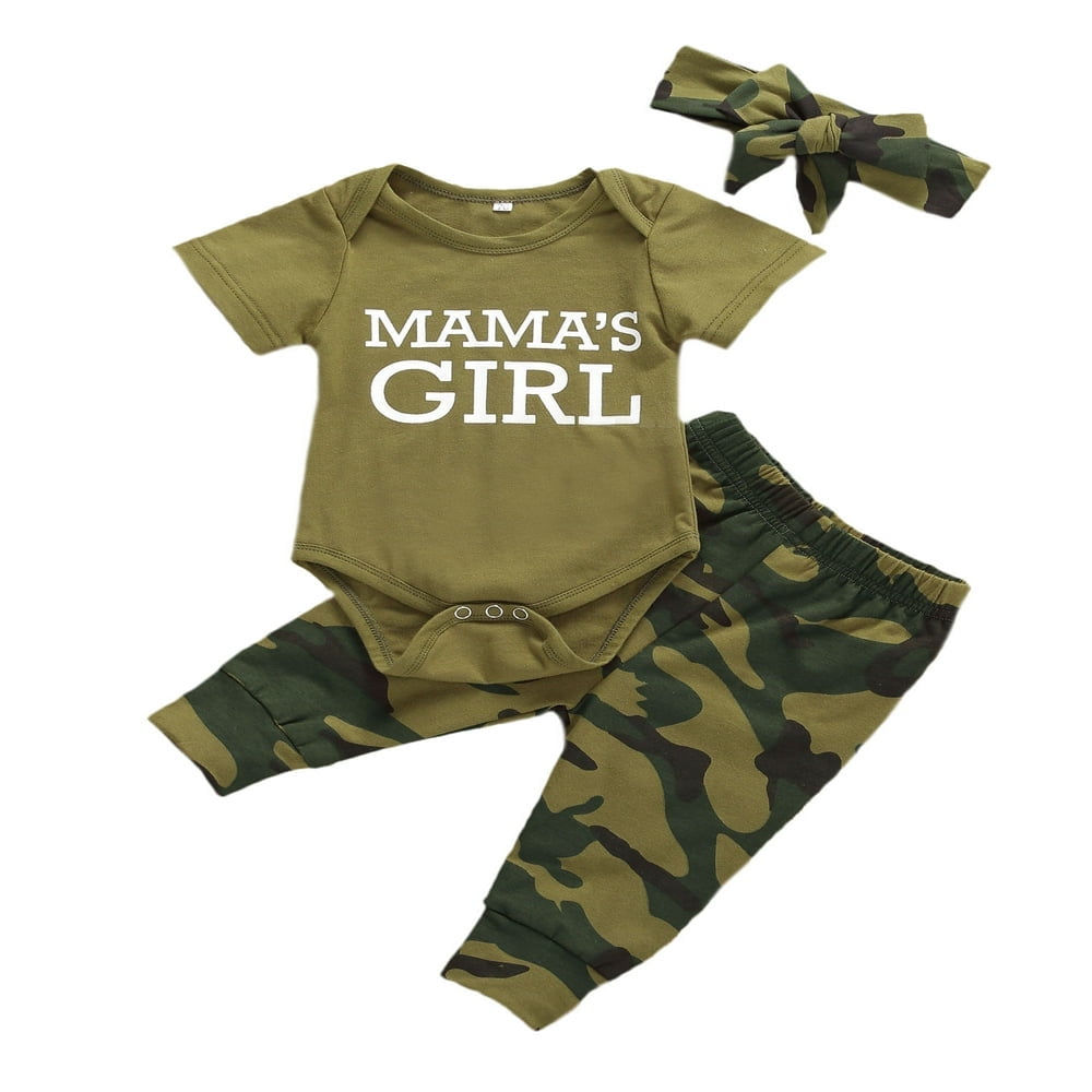 Newborn Baby Girls Boys Camouflage Outfits Letter Romper Pants Leggings Clothes MAMA S BOY 3 6 Months