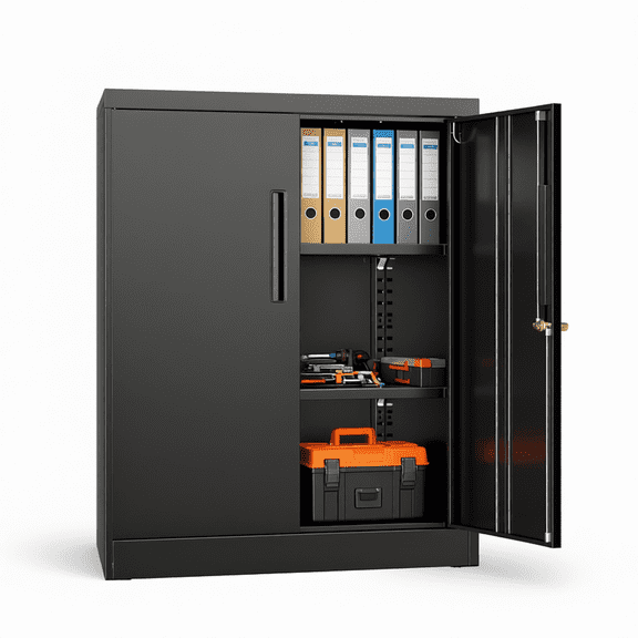 Metal Storage Cabinet with Locking Doors, 36" Steel Utility Cabinet, Adjustable Shelves, Black, for Garage, Office, Kitchen
