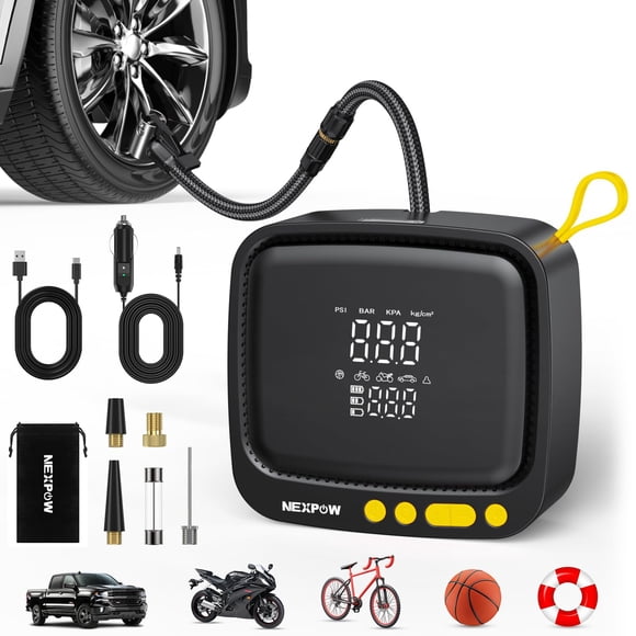Compresor de aire NEXPOW, inflador de neumáticos portátil, 180 psi, inalámbrico