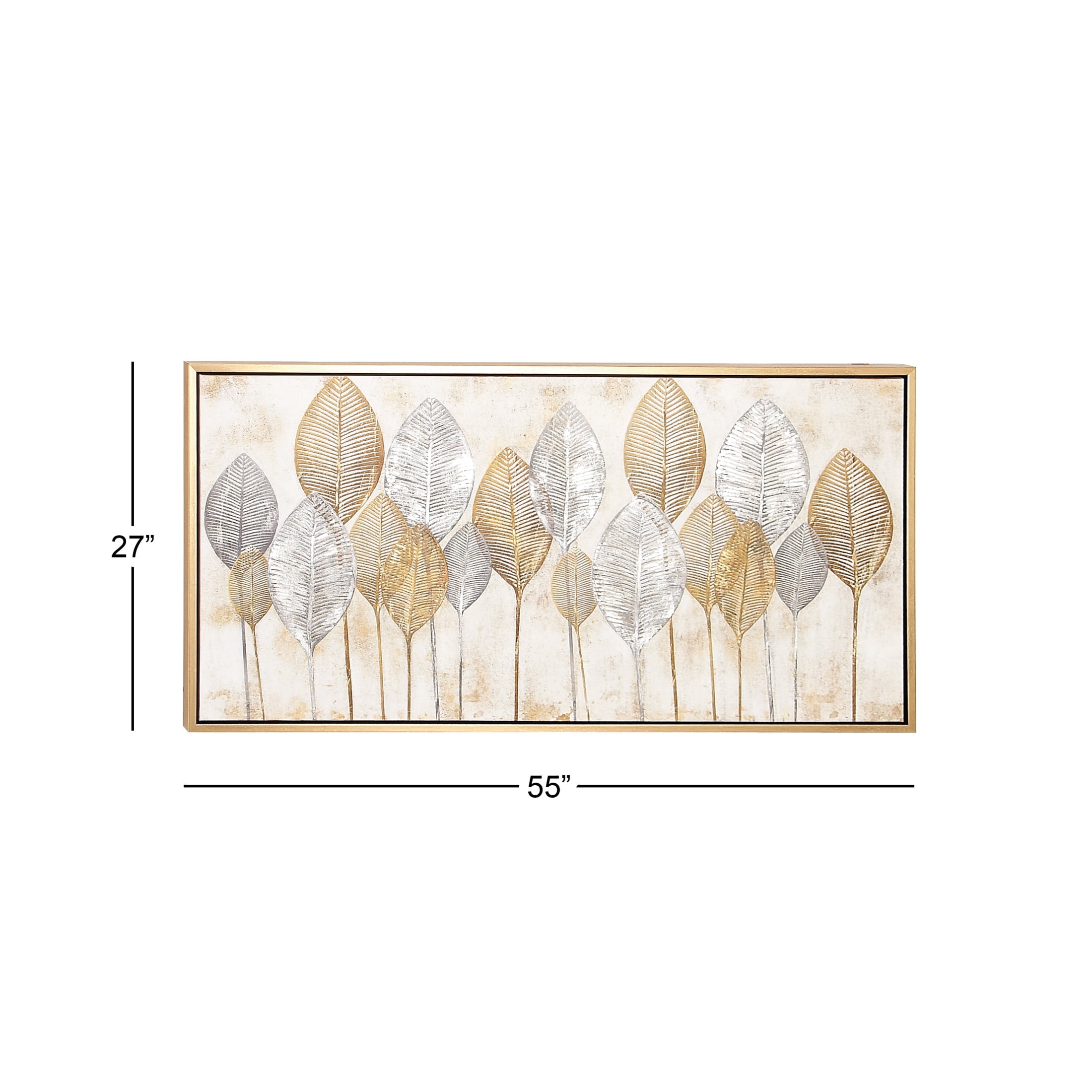 Cosmoliving by Cosmpolitan Contemporary Gold/Silver Leaves Canvas Framed Wall Art, 55"W x 27"H