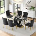 thumbnail image 2 of 7-Piece 70" Glass Dining Table Set, Tempered Glass Top with OC Shape Frame & Stainless Steel Base, 6 Velvet Chairs with Stainless Steel Legs, 2 of 7