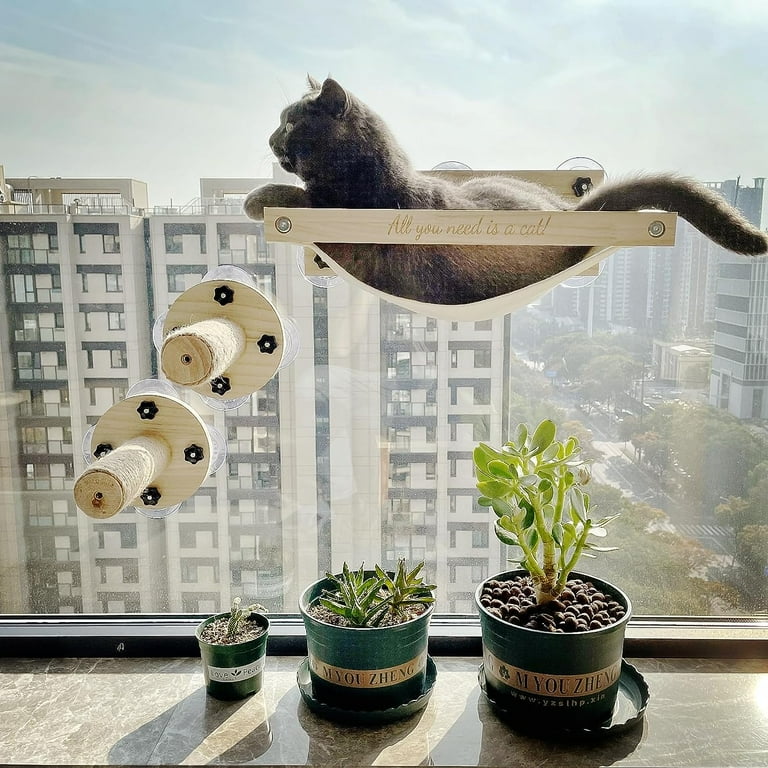 Cat Window Perch with 2 Cat Window Stairs Natural Wood Materials 17 inches Wide Cat Window Hammocks Window Perch and Window Stairs Combo Pack Walmart